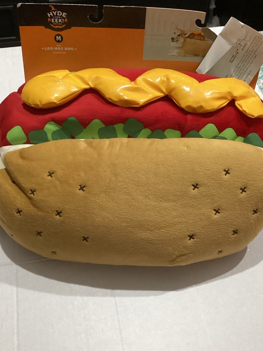 Hyde & Eek! Plush Hot Dog Holiday Pillow in Red, Yellow, Green, Tan